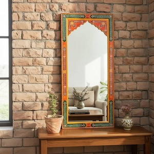Wooden Painted Wall Decor Fram Mirror-Bedroom Mirror Home Decor Art Furniture | Wall Living Room Decor Mirror-Indian Painted Beautifull Fram