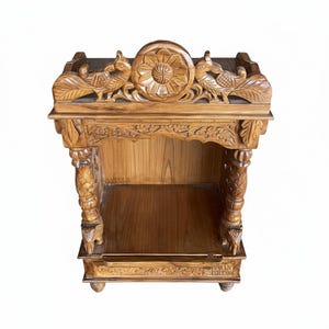 Handicrafted Wooden Mandir | Solid Wood Home Temple | Intricately Carved Pooja Mandap with Drawer | Indian Prayer Altar by VM Antique Deco image 3
