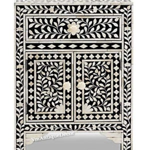 Wood Bone Inlay Indian Beautiful Cabinet With Drawer Self/Bone Inlay Bedside Cabinet  Drawer Dressers/ Handmade Indian Living Room Decor