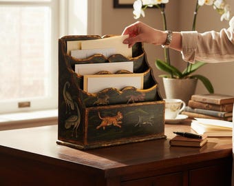Hand-painted Wooden Desk Organizer Letter Box Stand –old Look