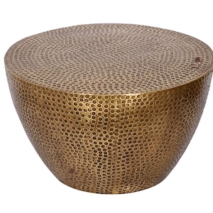 Mesa de centro redonda de latón indio perforado | Mesita de noche de madera | Mesa auxiliar, decoración bohemia de lujo, muebles únicos