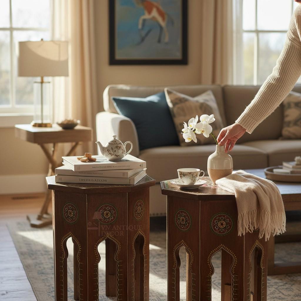 Hand-painted Moroccan Octagon Side Tables (set of 2) Decorative