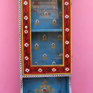 Wood Painted Indian Carved bookshelf | Temple Shelf | Home decor | Living Room Furniture | Storage Cabinet| Wall Decor Organizer Art Self