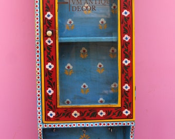 Wood Painted Indian Carved bookshelf | Temple Shelf | Home decor | Living Room Furniture | Storage Cabinet| Wall Decor Organizer Art Self