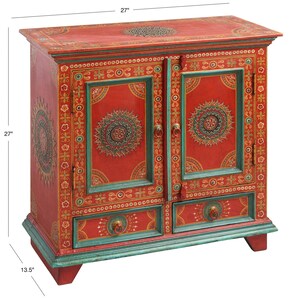 Handpainted Flower Indian Art Decor Wood Cabinet With 2 Drawer/ Beautifull Painted Bedside Drawer Table /Side Table Home Style Furniture image 4