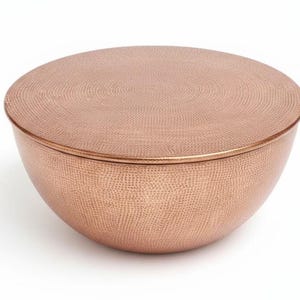 Mesa de centro de madeira, mesa lateral de cobre | Móveis de luxo indianos com espaço de armazenamento central em formato de tambor para sala de estar, mesa de cabeceira baixa de madeira, decoração artística