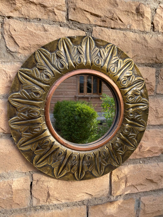 Wooden Round Brass Wall Decor Mirrorhandicraft Bedroom Decor Etsy