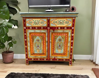 Wooden HandPainted Beautiful Bedside with Desk Drawer Storage Cabinet SideBoard Bedroom Decor Furniture