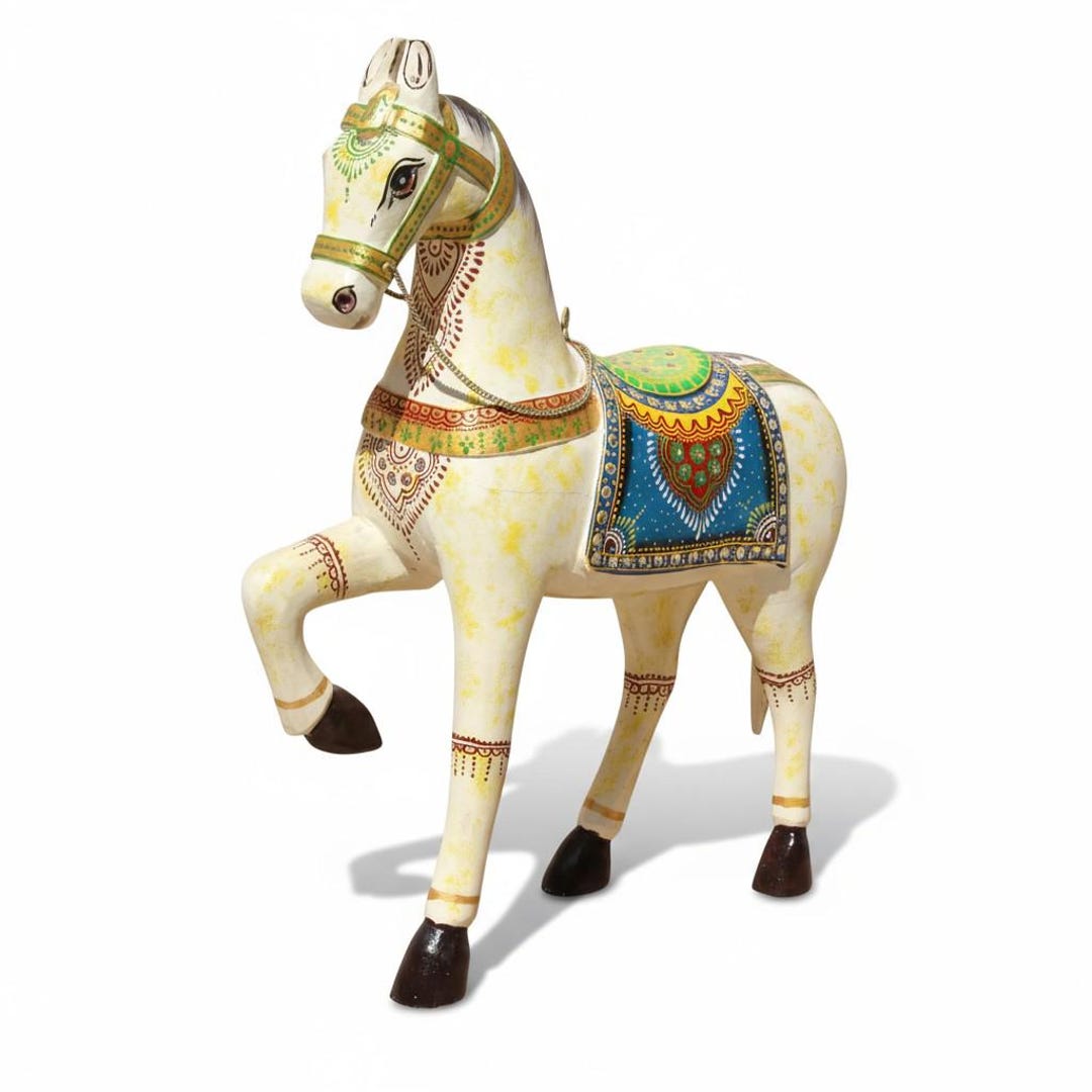 Hand-painted Wooden Horse Figurine | Rajasthani Camel Saddle