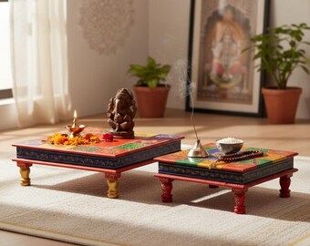 Beautiful Bajot Chowki Wood Table. Indian Table for Tea or