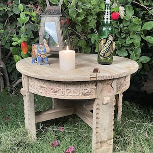 Wooden Carved Coffee Table | Indian Side Table | Night Stand Table | Indian Garden Table-Home Decor Round Central Table Living Room Furniture