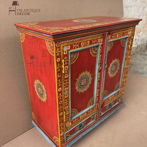 Handpainted Flower Indian Art Decor Wood Cabinet With 2 Drawer/ Beautifull Painted Bedside Drawer Table /Side Table Home Style Furniture image 10