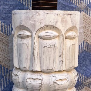 Wooden Carved Totem Pedestal Coffee Table -Side Table Accent Furniture Face Stool | Accent Table | Tribal Side Table | Buddha table