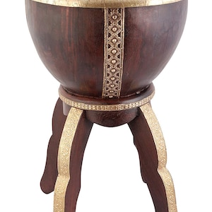 Wooden Brass Accent Side Table | Indian Decorative Stool | Home Style Round End Table for Home Décor Furniture-Indian Art Coffee Table Decor