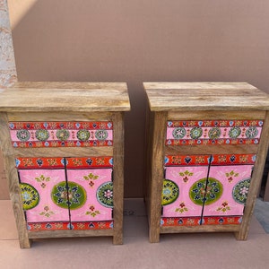 Wooden Painted Beautiful Bedside Cabinet | Painted Nightstand | Side table Perfect for living Room Bedroom Set of 2