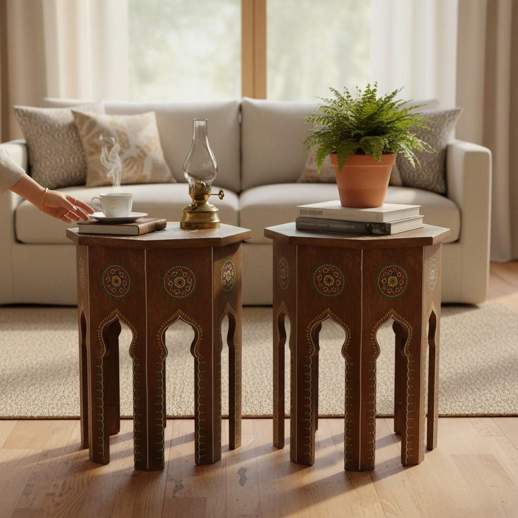Hand-painted Moroccan Octagon Side Tables (set of 2) Decorative