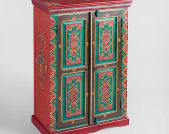 Hand-Painted Indian Wooden Cabinet | Colorful Storage Cupboard | Rajasthani Painted Armoire | Floral Accent Furniture, Bedside Cabinet Self