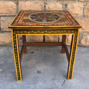 Painted Wooden Side Table | Traditional Indian Accent Stool Table Handcrafted Wooden Coffee Table | Painted Table | Rajasthani Furniture