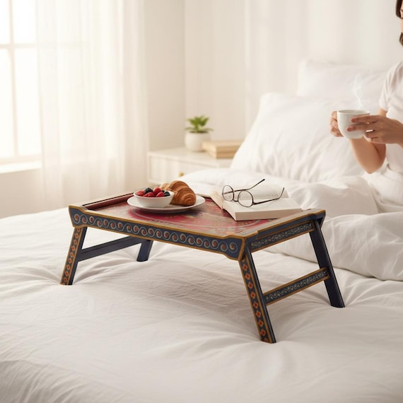 Vassoio In Legno Per Colazione A Letto – GMMH, 47x35 Cm, Altezza 5 Cm, Vassoio Da Servizio Rustico - 4