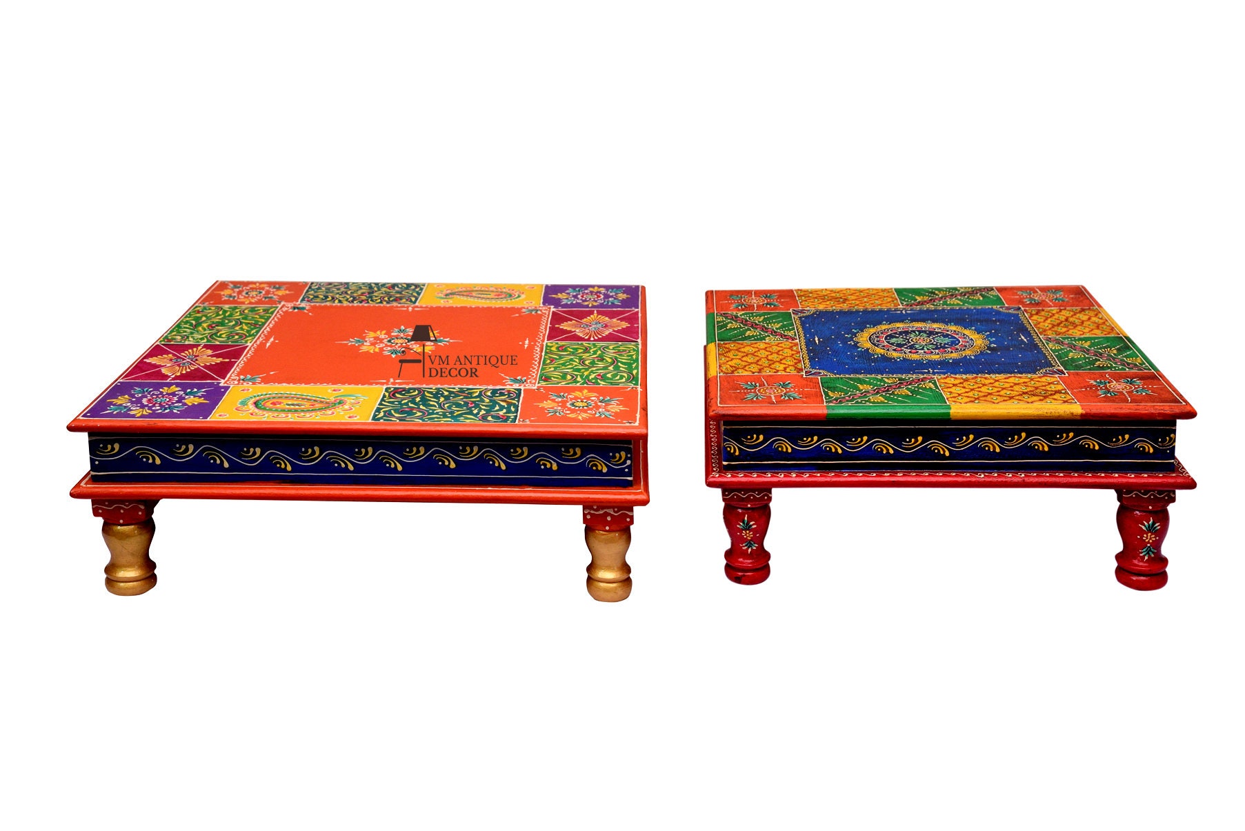 Indian Handpainted Chowki Bajot Table Pair2 ,indian Religious Pooja ...