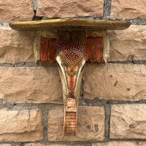 Wood Elephant Wall Shelf – Rajasthani Wooden Carved & Painted Wall Bracket – Indian Wall Hanging Decor – Decorative Elephant Head Wall Art