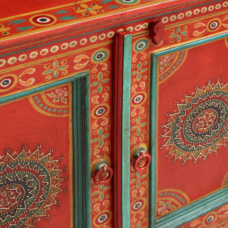 Handpainted Flower Indian Art Decor Wood Cabinet With 2 Drawer/ Beautifull Painted Bedside Drawer Table /Side Table Home Style Furniture image 2