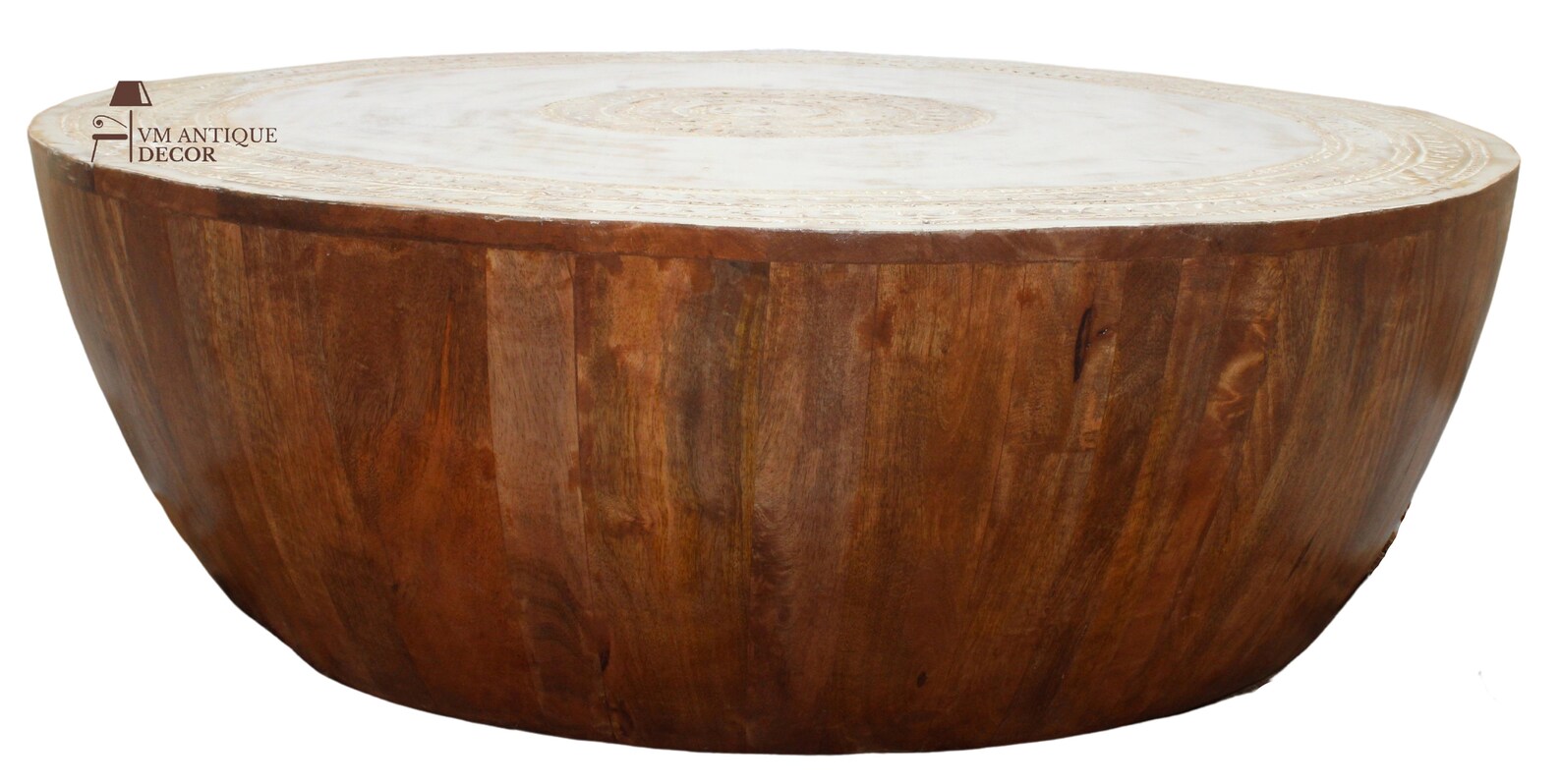 Indian Handmade Carved Round Drum Coffee Table Home Decor Etsy