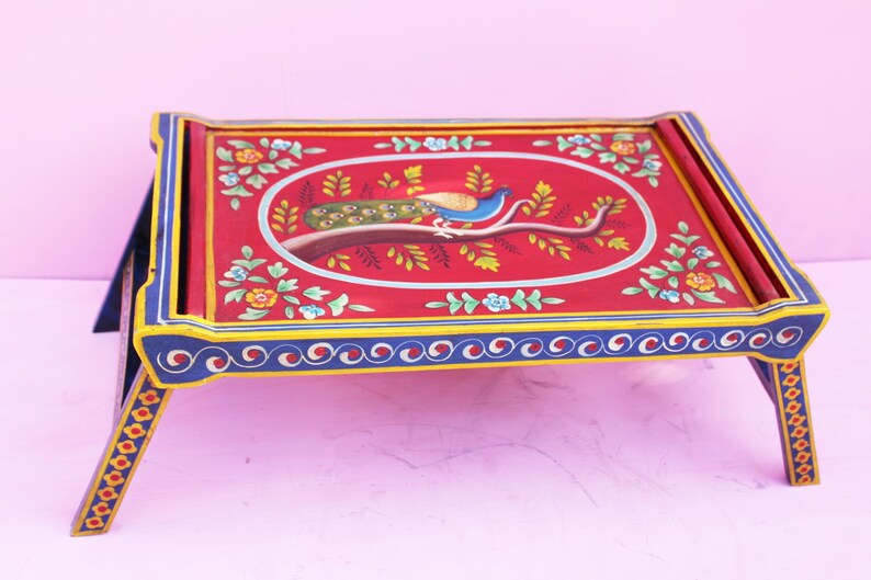 Wooden Hand Painted Solid Wood Try Table Tea Coffee Table Etsy