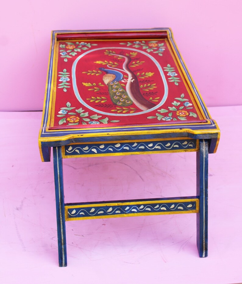 Wooden Hand Painted Solid Wood Try Table Tea Coffee Table Etsy