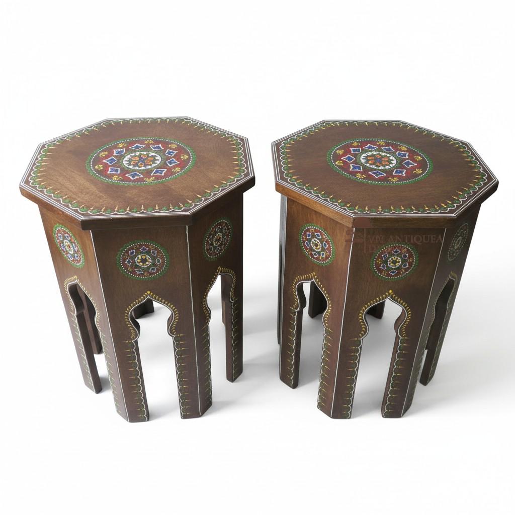 Hand-painted Moroccan Octagon Side Tables (set of 2) Decorative