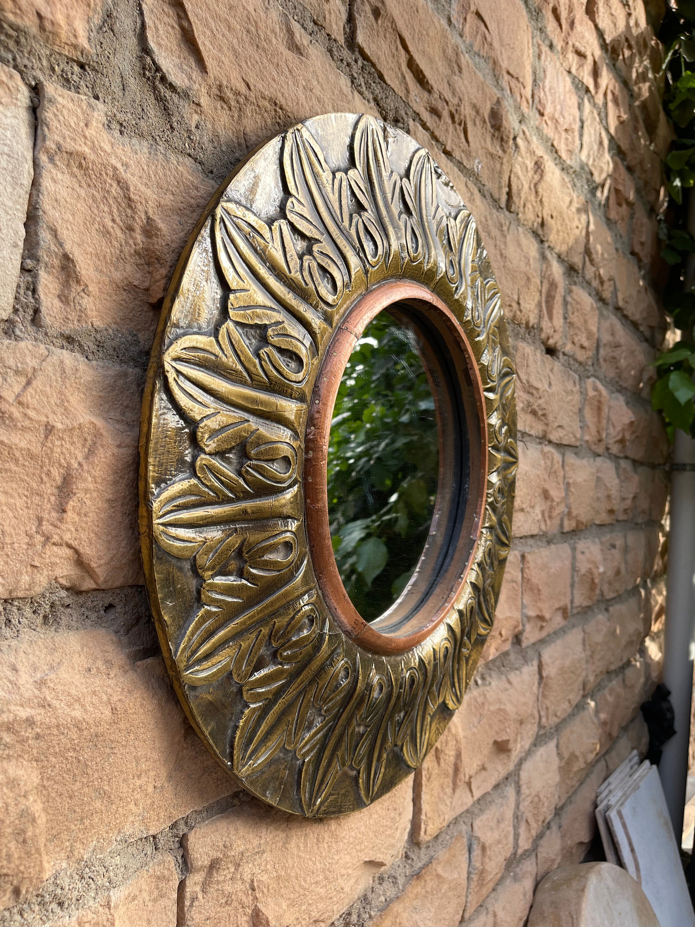 Wooden Round Brass Wall Decor Mirrorhandicraft Bedroom Decor Etsy