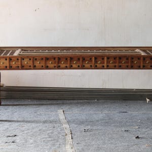 Wooden Console Table with Hand Carved Design and Brass Studs, Solid Wood Entryway Accent