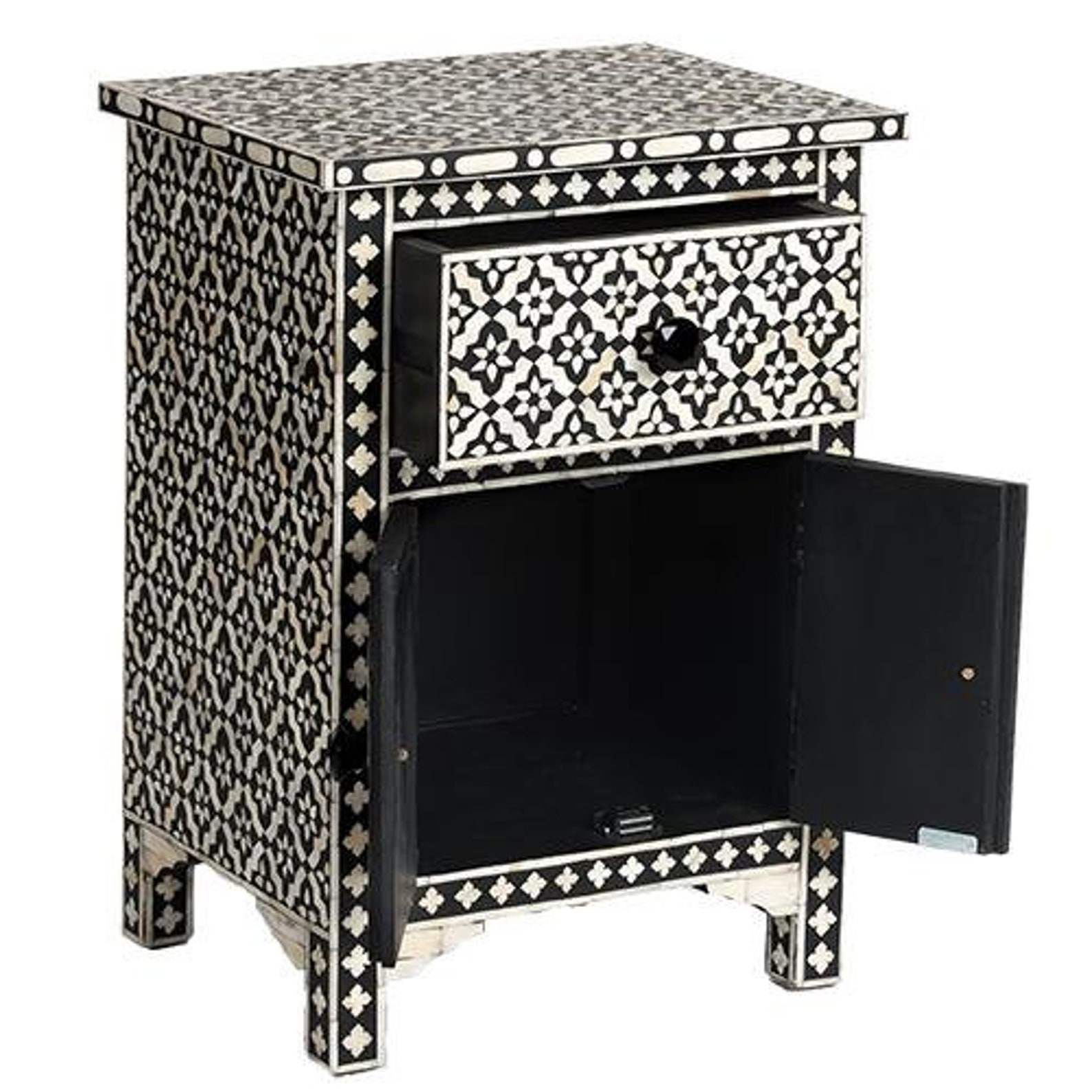 Wood Bone Inlay Side One Drawer Two Door/handmade Etsy