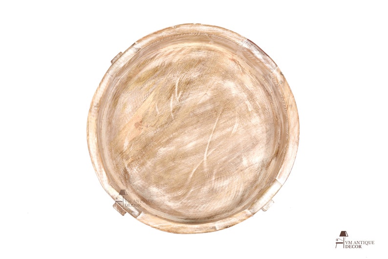 Unique White Wash Bowl Wooden Round Indian Carving Bowl