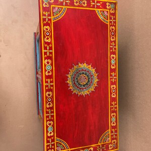 Handpainted Flower Indian Art Decor Wood Cabinet With 2 Drawer/ Beautifull Painted Bedside Drawer Table /Side Table Home Style Furniture image 8