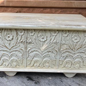 Wood Carved Storage Trunk Box-Side Central Coffee Table-Home Decor Furniture-Bedroom Box Chest Storage Trunk Wood Blanket Box Boho Home Gift
