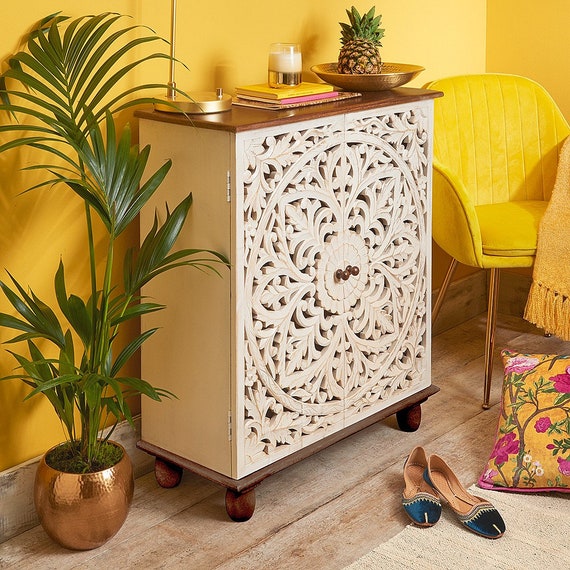 Wood Indian Handmade Carved Cabinet Self Bedside Cabinet wood
