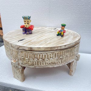 Wooden Indian Carving Coffee Table, Tea Table, Side End Table Home Decor Furniture-Round Boho Accent Table, Indian Traditional Furniture