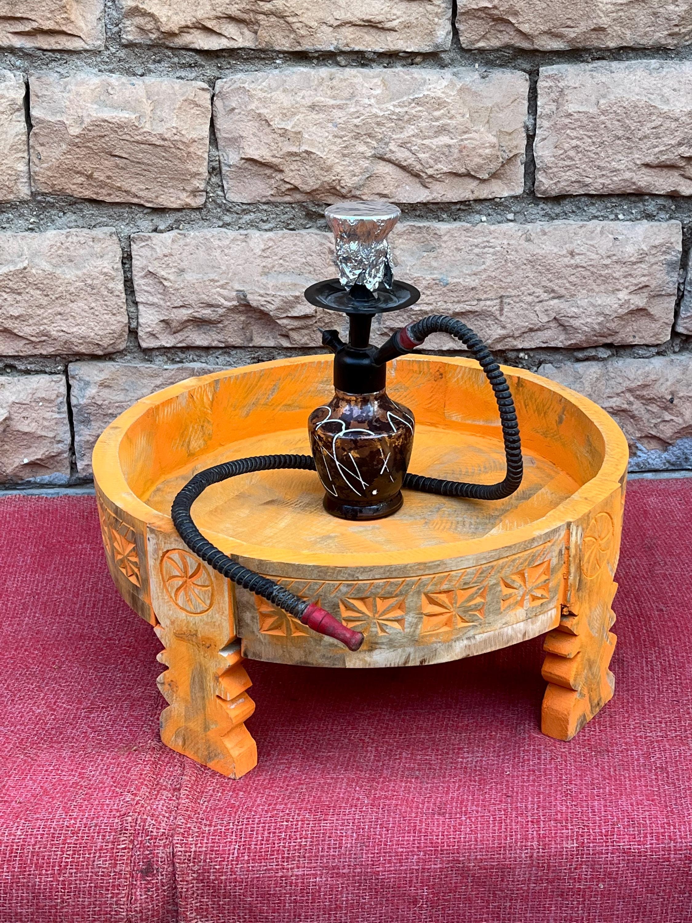 Hand-carved Wooden Chakki | Stool for Home Decor | Round Wooden