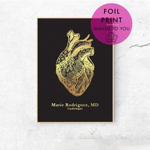 Personalized Foil Gift for Doctor, Surgeon, Resident, Medical Student, RN Nurse, Graduate, Cardiology Cardiologist Cardiac Heart Anatomy Art