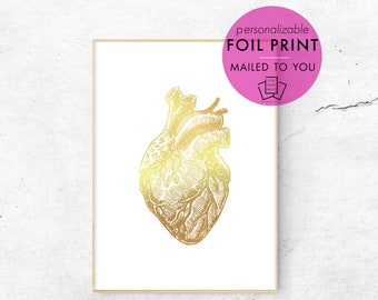 Personalized Foil Gift for Doctor, Surgeon, Resident, Medical Student, RN Nurse, Graduate, Cardiology Cardiologist Cardiac Heart Anatomy Art