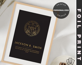 Graduation Gold Foil Print Personalized Print Poster / High School College Graduate Announcement Logo / Custom Graduation Gift / D1