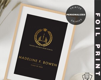 Graduation Gold Foil Print Personalized Poster / High School College / Graduate Announcement / Custom Graduation Gift / Art Print D2