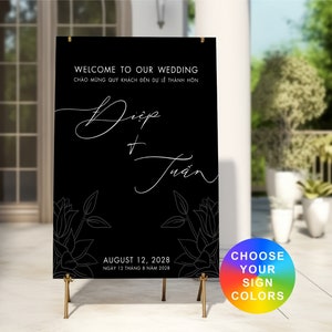 Wedding Welcome Sign - Wedding Decor - Vietnamese English Wedding Sign - Modern Minimalist Large Wedding Sign - Welcome to Our Wedding