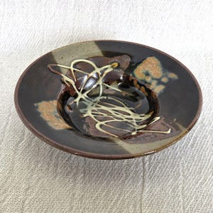 Vintage Studio Pottery Dish in the Mingei Style with Abstract Slip Glaze