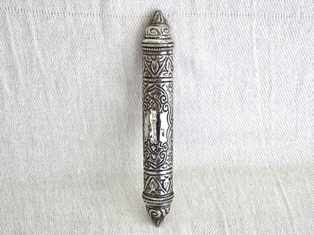 Vintage Middle Eastern Amulet Scroll Holder Engraved Metal Cylinder 18 ...