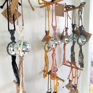 Disco | Macrame Car Charm | Rearview Mirror Hanger | Hanging Car Charm | Boho Car Accessory | Macrame Disco Car Hanger