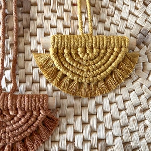 Macrame Car Charm | Rearview Mirror Hanger | Hanging Car Charm | Boho Car Accessory | Macrame Semi Circle Car Hanger
