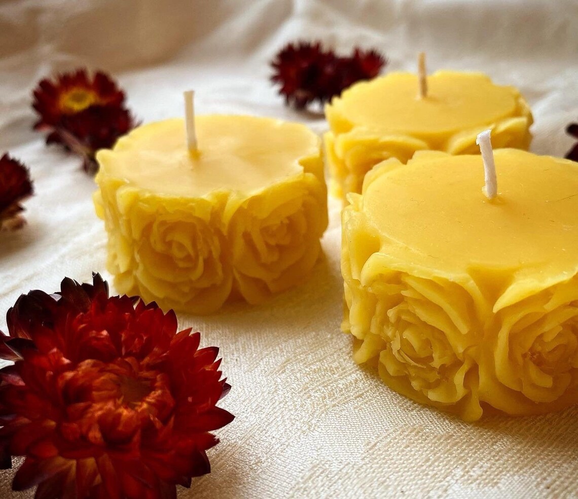 3pcs pure beeswax pillar rose candles Yellow natural beeswax Etsy
