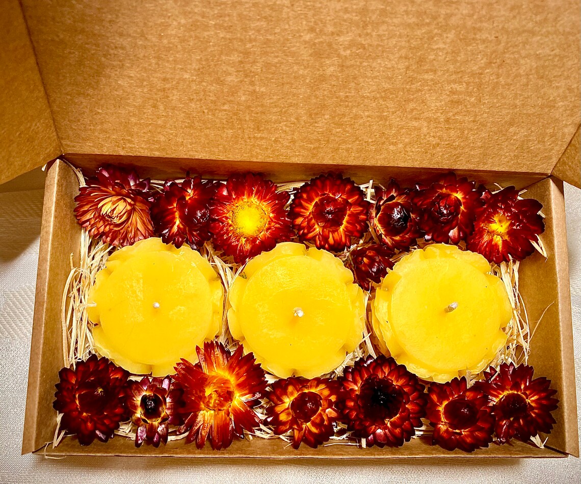 3pcs pure beeswax pillar rose candles Yellow natural beeswax Etsy